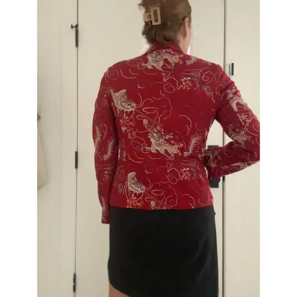 Johnny Was Embroidered Dragon Print Red Blazer Size Small Y2KRed Chinoiserie
